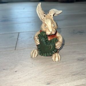 Vintage Tan Rabbit Figurine with Green Leaf